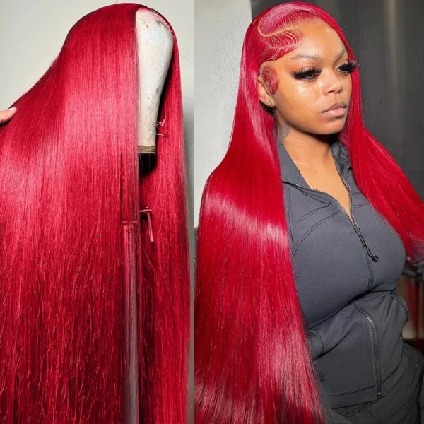 30 40 Inch Brazilian Red 13x6 HD Lace Front Human Hair Wigs 200% Red Color Straight 13X4 Transparent Lace Frontal Wig For Women