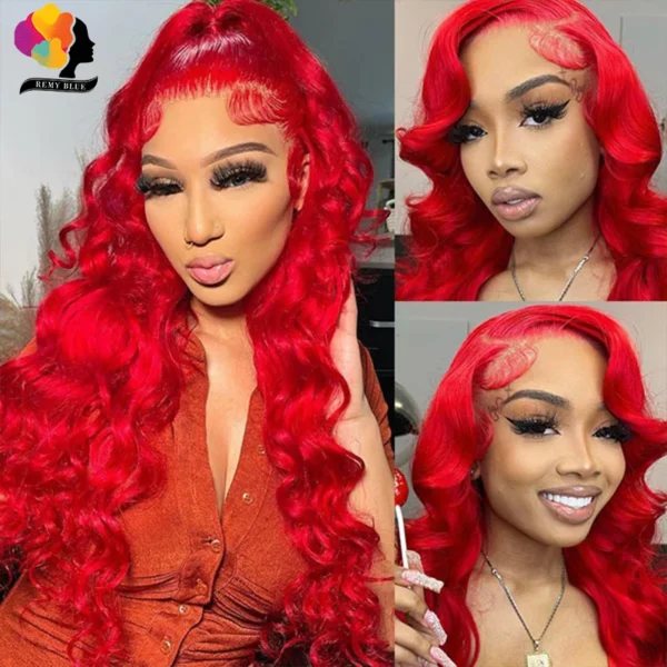 Red Lace Front Human Hair Wig Body Wave 13x6 Lace Frontal Wigs for Black Women Colored 99j Burgundy Human Hair Wigs Pre-Plucked - Image 5