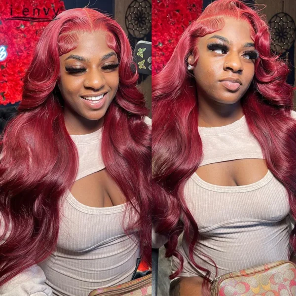 Hot Red 13X6 Lace Front Human Hair Body Wave 30 Inch 99J Burgundy Colored Lace Frontal Wigs Brazilian Curly Wigs For Black Women - Image 23