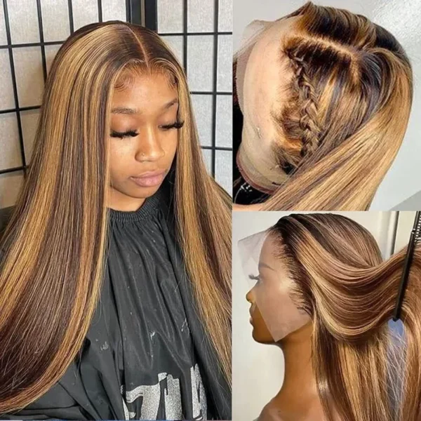 Highlight Ombre 13x4 13x6 Transparent Lace Front Wig Human Hair Pre Plucked Honey Blonde Lace Frontal Wig Brazilian Remy Hair - Image 2