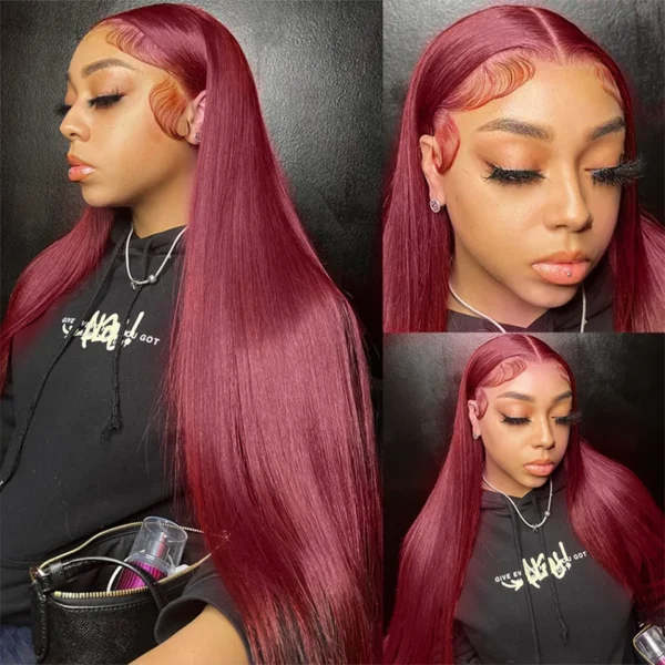 Gesstons 13x4 Lace Front Wigs For Women Pre Plucked Remy Straight Burgundy 99j Red 40 Inch 13x6 Hd Lace Frontal Human Hair Wig - Image 4