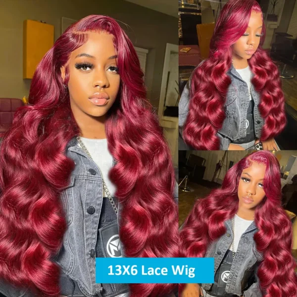 99j Burgundy Body Wave Human Hair 13x6 Hd Transparent Lace Front Wig 13x4 Curly Colored 30 40 Inch Brazilian Hair For Women - Image 6
