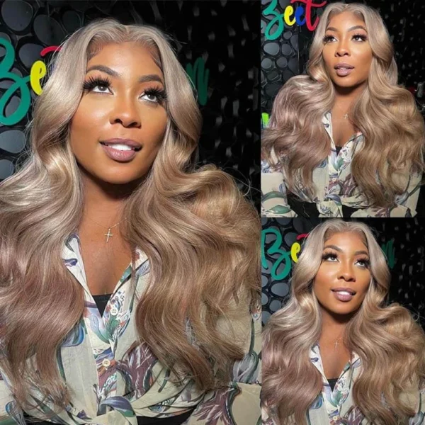 Ombre Colored Lace Front Wig Synthetic Brown Wig Blonde 613 Roots With Black Ends Body Wave Transparent Lace Frontal Wig Cosplay - Image 17