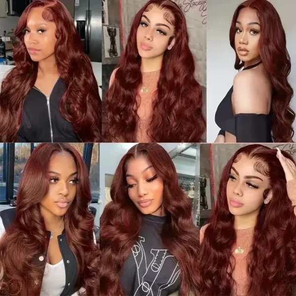 200% Density Reddish Brown Water Wave Lace Front Wig Copper Red HD 13x6 Full Lace Frontal Human Hair Wigs Red Color For Women - Image 5
