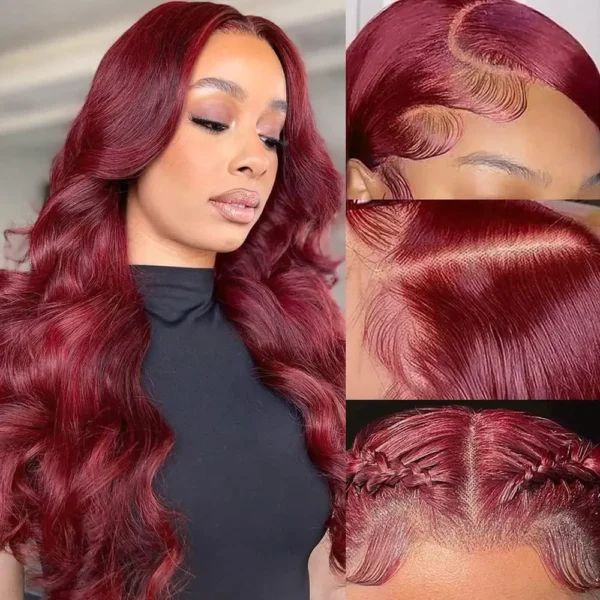 99j Burgundy Body Wave Human Hair 13x6 Hd Transparent Lace Front Wig 13x4 Curly Colored 30 40 Inch Brazilian Hair For Women - Image 4