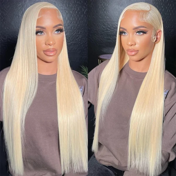 13x6 Purple Lace Front Human Hair Wig 613 Blonde Long Straight Brazilian Remy Pre-Plucked Lavender Colored Wig for Women - Image 8