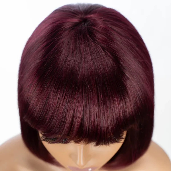 99J Colored Short 180D Colored Short 180D Straight Brazilian Human Hair Bob Wigs with Bangs Remy Full Machine Made for Women - Image 4