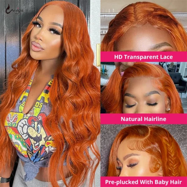 Wiggogo Body Wave Orange Ginger Lace Front Wig 100% Human Hair 30 36 Inch 13X6 Hd Lace Frontal Wigs 13X4 Brazilian Colored Wigs - Image 2