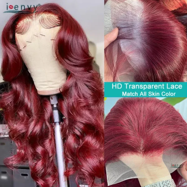 Hot Red 13X6 Lace Front Human Hair Body Wave 30 Inch 99J Burgundy Colored Lace Frontal Wigs Brazilian Curly Wigs For Black Women - Image 19