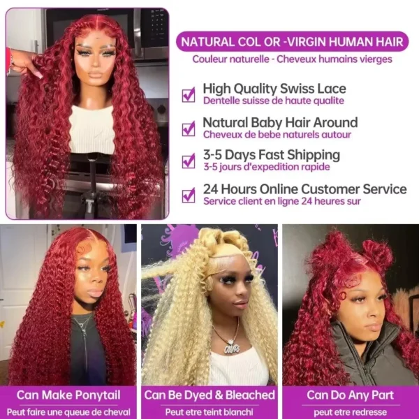 26 Inch Deep Wave 13X4 HD Lace Frontal Wig Human Hair Red Lace Front Human Hair Wigs 13X6 Lace Front Wigs Pre Plucked For Women - Image 11