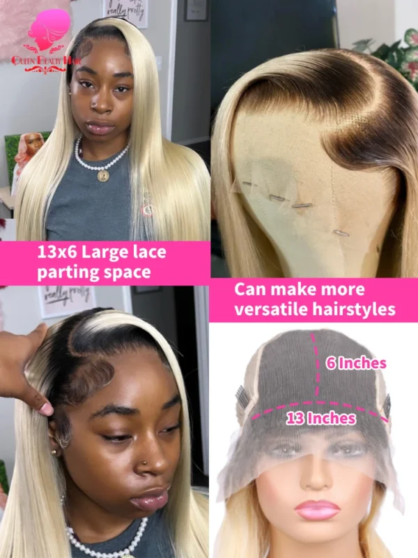 13x6 Lace Frontal Wig 1B 613 Ombre Blonde Full Lace Human Hair Wig Dark Roots Pre Plucked  Lace Front Human Hair Wigs for Women - Image 4