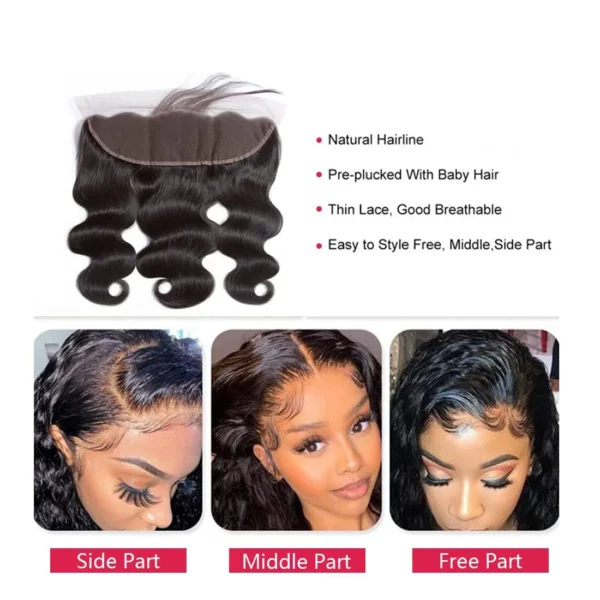 Body Wave 3 Bundles with Frontal Human Hair Natural Black Color 3 Bundles with 13x4 HD Lace Frontal Brazilian Virgin Human Hair - Image 13