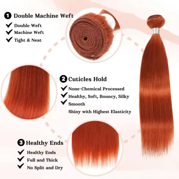 Rosabeauty #350 Ginger Orange Straight Human Hair Bundles Brazilian 100% Human Hair Bundles Extension 2 4 Bundles For Women - Image 4