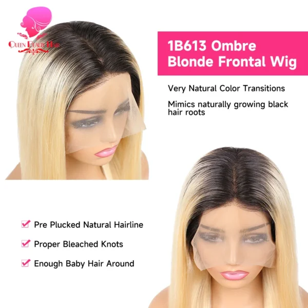 13x6 Lace Frontal Wig 1B 613 Ombre Blonde Full Lace Human Hair Wig Dark Roots Pre Plucked  Lace Front Human Hair Wigs for Women - Image 22