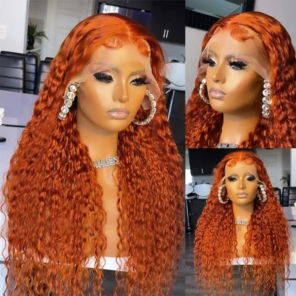 Wiggogo Orange Ginger Lace Front Wig Human Hair 30 Inch Curly Lace Front Human Hair Wig Deep Wave 13X4 13X6 Hd Lace Frontal Wigs - Image 5