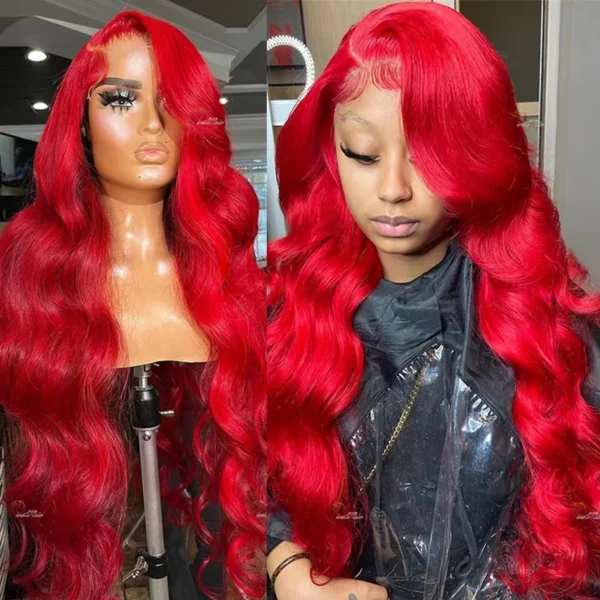 210% Density Red Lace Front Wigs Human Hair Red Deep Wave Lace Front Wigs Human Hair 13x6 Red Transparent Lace Wigs For Women - Image 5