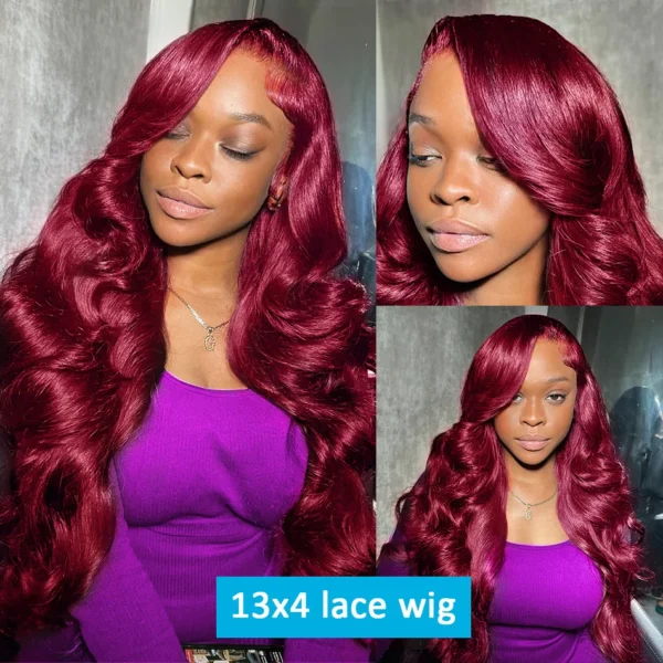 99j Burgundy Body Wave Human Hair 13x6 Hd Transparent Lace Front Wig 13x4 Curly Colored 30 40 Inch Brazilian Hair For Women - Image 12