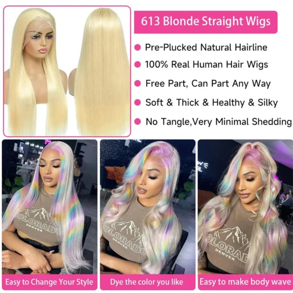 HD Transparent 613 Blonde Straight 13x4 13x6 Lace Front Human Hair Wigs For Women Colored Lace Frontal Wig PrePlucked Brazilian - Image 4