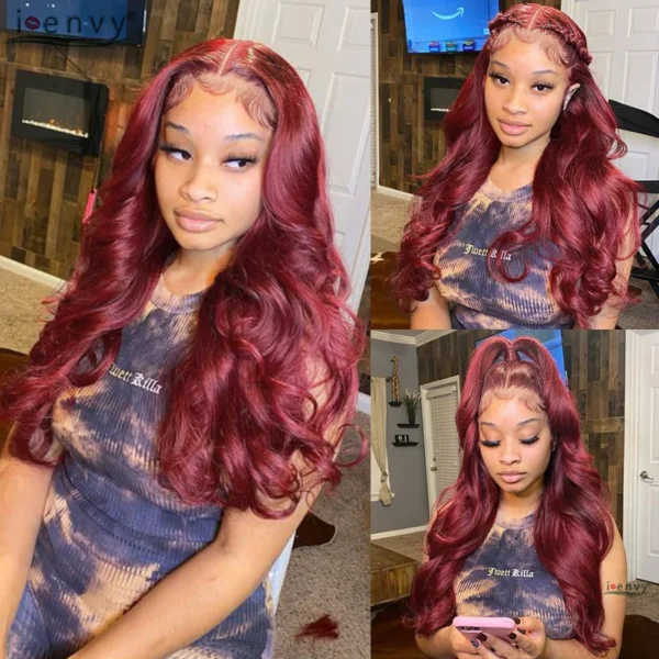 Hot Red 13X6 Lace Front Human Hair Body Wave 30 Inch 99J Burgundy Colored Lace Frontal Wigs Brazilian Curly Wigs For Black Women - Image 18