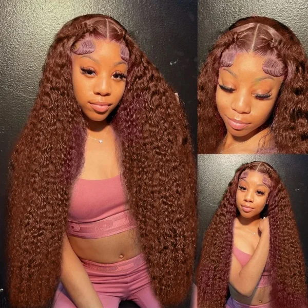 200% Density Reddish Brown Water Wave Lace Front Wig Copper Red HD 13x6 Full Lace Frontal Human Hair Wigs Red Color For Women - Image 10