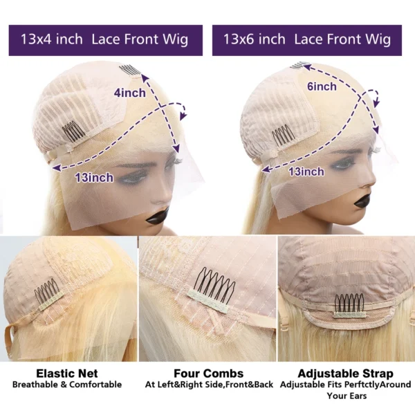 250% 613 Honey Blonde 13x6 HD Transparent Lace Front Human Hair Wigs For Women 34 36 Inch Straight 13x4 Lace Frontal Wig - Image 6