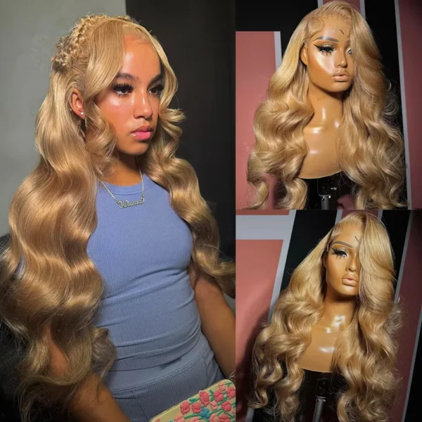 27# Honey Blond Body Wave 13x4 Lace Frontal Human Hair Wigs Brazilian Colored Loose Water Wave 13x6 HD Lace Front Wig For Women - Image 11