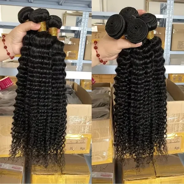 Rosabeauty Curly Human Hair Bundles With Transparent Deep Wave Brazilian Extension for Women Weave 3 4 Bundles Natural Color - Image 4