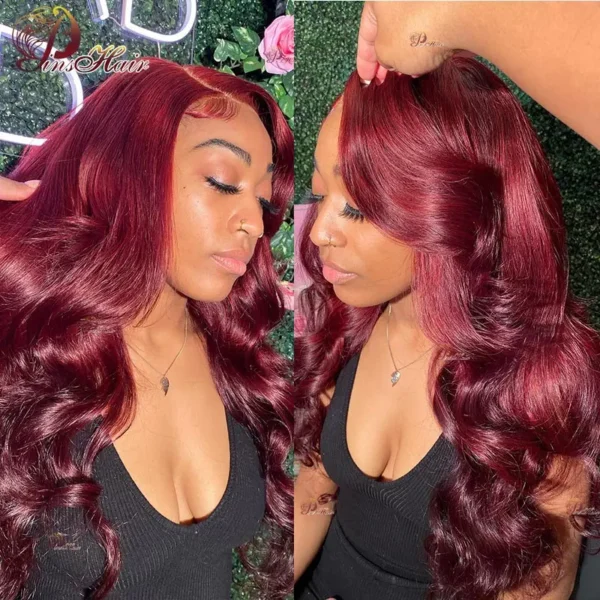 13X6 Lace Frontal Human Hair Wigs Red Body Wave Lace Front Wig Human Hair for Women Remy Pre Plucked Burgundy 99J Lace Front Wig - Image 13