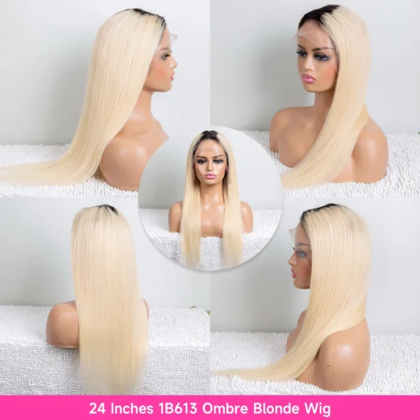 13x6 Lace Frontal Wig 1B 613 Ombre Blonde Full Lace Human Hair Wig Dark Roots Pre Plucked  Lace Front Human Hair Wigs for Women - Image 17