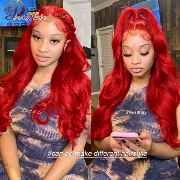 13X6 Lace Frontal Human Hair Wigs Red Body Wave Lace Front Wig Human Hair for Women Remy Pre Plucked Burgundy 99J Lace Front Wig - Image 11