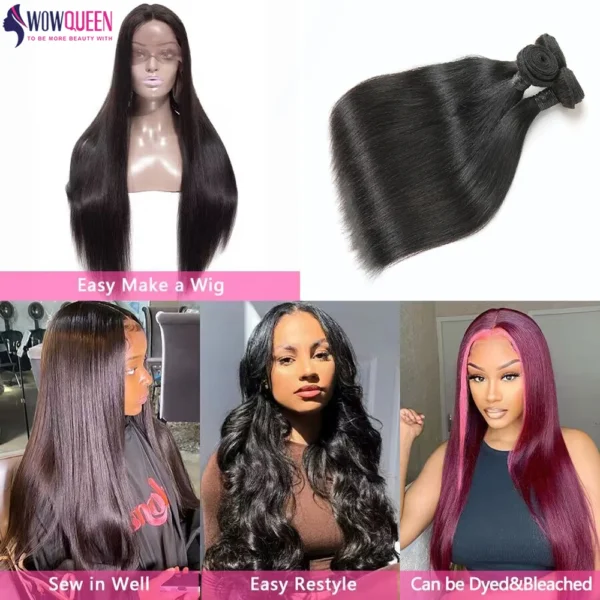 Straight Human Hair Bundles with Closure 2x6 4x4 Raw Brazilian Hair Extensions Weave 3 4 Bundles with 13x4 Transparent Frontal - Image 7