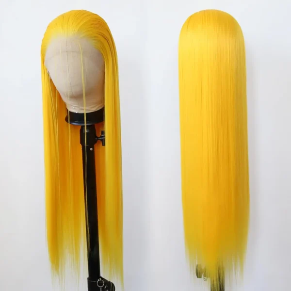250Density 32inch lace front wig 13x4 Yellow colored human hair wig Brazilian PrePlucked Hair straight human hair wigs For Women - Image 3