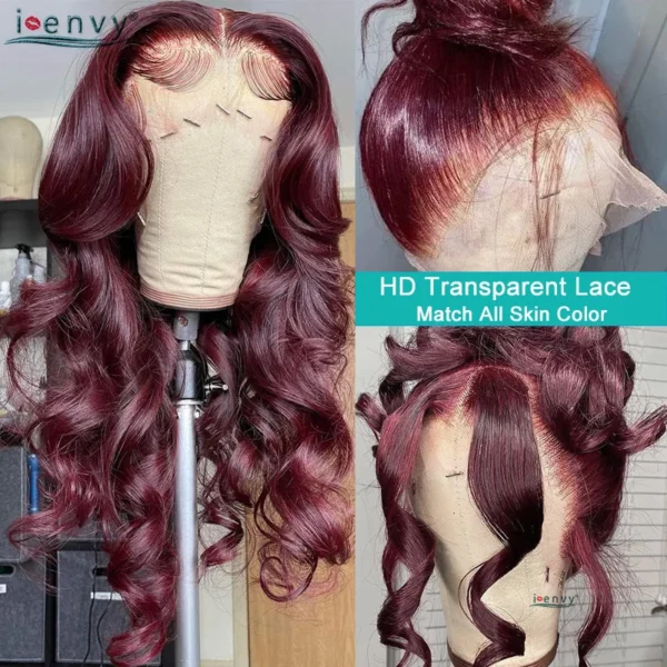 Hot Red 13X6 Lace Front Human Hair Body Wave 30 Inch 99J Burgundy Colored Lace Frontal Wigs Brazilian Curly Wigs For Black Women - Image 27