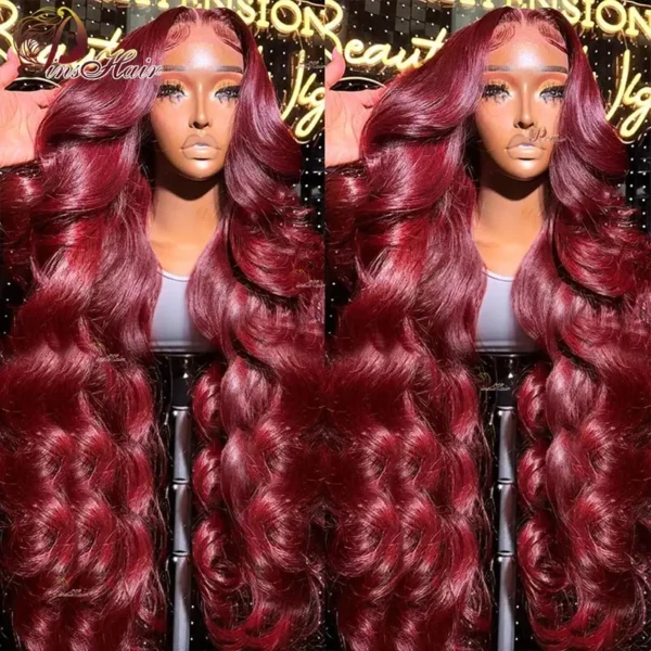13X6 Lace Frontal Human Hair Wigs Red Body Wave Lace Front Wig Human Hair for Women Remy Pre Plucked Burgundy 99J Lace Front Wig - Image 16