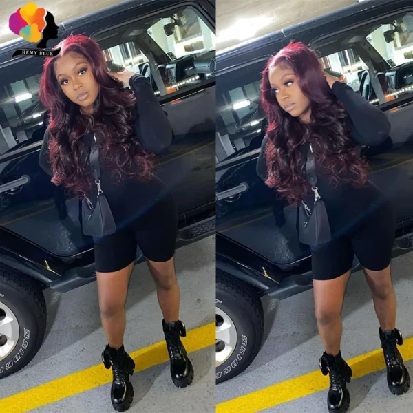 Red Lace Front Human Hair Wig Body Wave 13x6 Lace Frontal Wigs for Black Women Colored 99j Burgundy Human Hair Wigs Pre-Plucked - Image 20