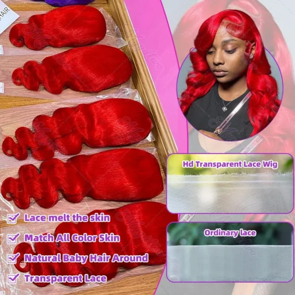 30 40 inch Hot Red 13x6 Hd Lace Frontal wigs Human Hair Wigs Brazilian Red Colored Body Wave 13x4 Lace Front Wig Wig For Women - Image 4