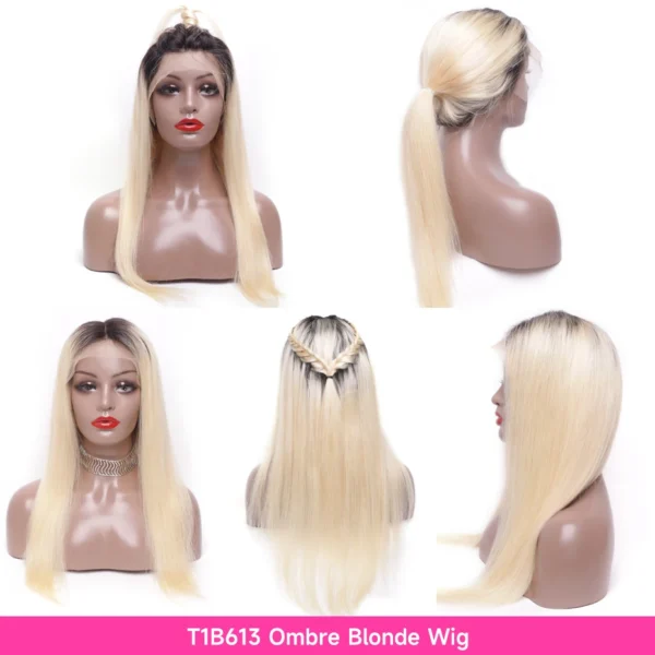 13x6 Lace Frontal Wig 1B 613 Ombre Blonde Full Lace Human Hair Wig Dark Roots Pre Plucked  Lace Front Human Hair Wigs for Women - Image 12