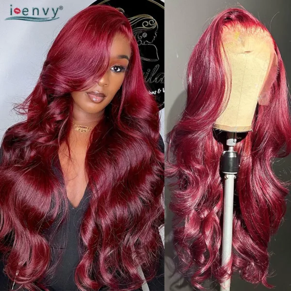 Hot Red 13X6 Lace Front Human Hair Body Wave 30 Inch 99J Burgundy Colored Lace Frontal Wigs Brazilian Curly Wigs For Black Women - Image 8