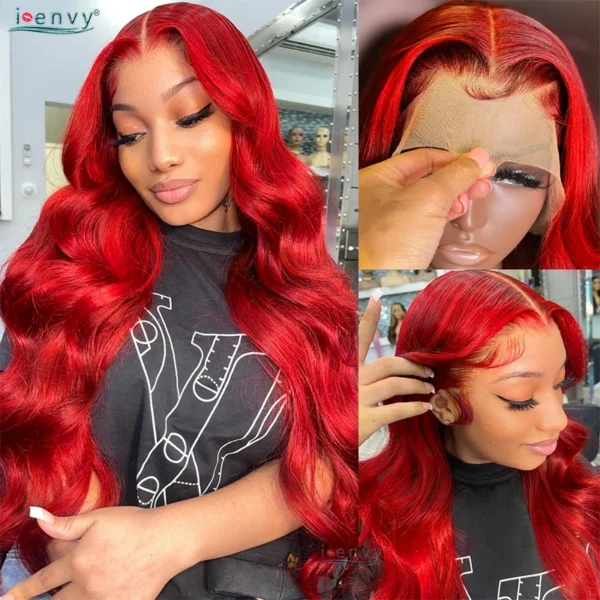 Hot Red 13X6 Lace Front Human Hair Body Wave 30 Inch 99J Burgundy Colored Lace Frontal Wigs Brazilian Curly Wigs For Black Women - Image 11