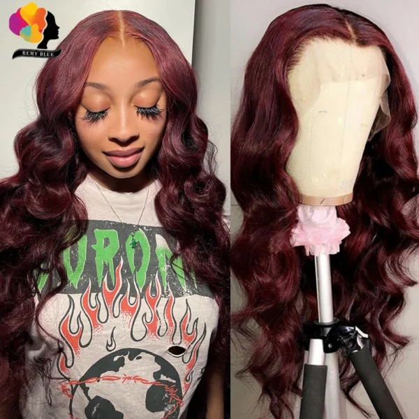 Red Lace Front Human Hair Wig Body Wave 13x6 Lace Frontal Wigs for Black Women Colored 99j Burgundy Human Hair Wigs Pre-Plucked - Image 19