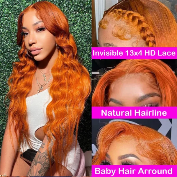 30 36 Inch Ginger Body Wave Human Hair Colored Wigs 100% 13X6 Hd Lace Frontal Wig 13X4 Preplucked Lace Front Wigs For Women - Image 3