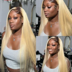 13x6 Lace Frontal Wig 1B 613 Ombre Blonde Full Lace Human Hair Wig Dark Roots Pre Plucked  Lace Front Human Hair Wigs for Women