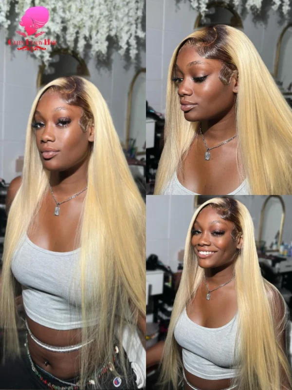 13x6 Lace Frontal Wig 1B 613 Ombre Blonde Full Lace Human Hair Wig Dark Roots Pre Plucked  Lace Front Human Hair Wigs for Women