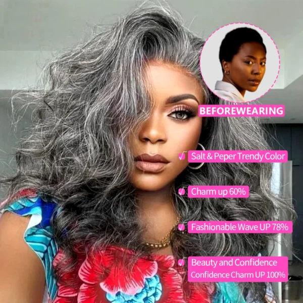 Silver Grey Colored Bob Wigs Human Hair Short Bob Wig Brazilian Lace Front Human Hair Wigs 5x5 HD Transparent Lace For Women - Image 2