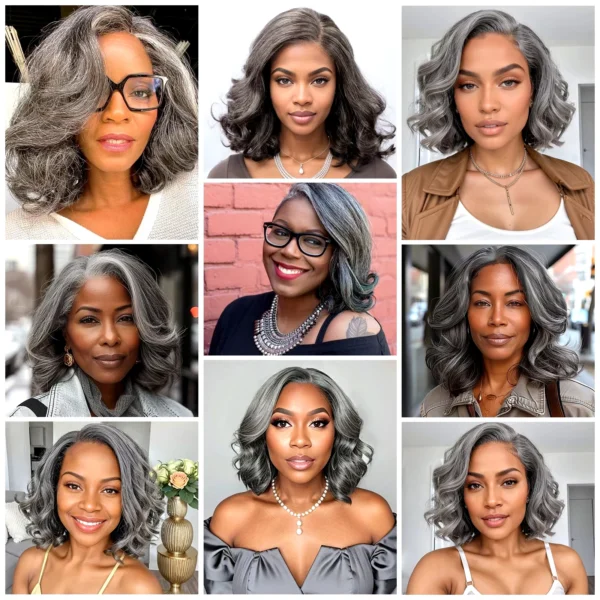 Silver Grey Colored Bob Wigs Human Hair Short Bob Wig Brazilian Lace Front Human Hair Wigs 5x5 HD Transparent Lace For Women - Image 4