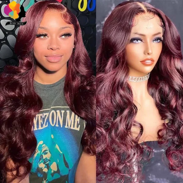 Red Lace Front Human Hair Wig Body Wave 13x6 Lace Frontal Wigs for Black Women Colored 99j Burgundy Human Hair Wigs Pre-Plucked - Image 9