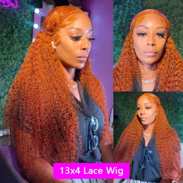 Wiggogo Orange Ginger Lace Front Wig Human Hair 30 Inch Curly Lace Front Human Hair Wig Deep Wave 13X4 13X6 Hd Lace Frontal Wigs - Image 4