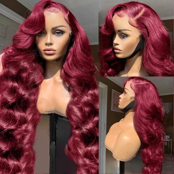 99j Burgundy Body Wave Human Hair 13x6 Hd Transparent Lace Front Wig 13x4 Curly Colored 30 40 Inch Brazilian Hair For Women - Image 10