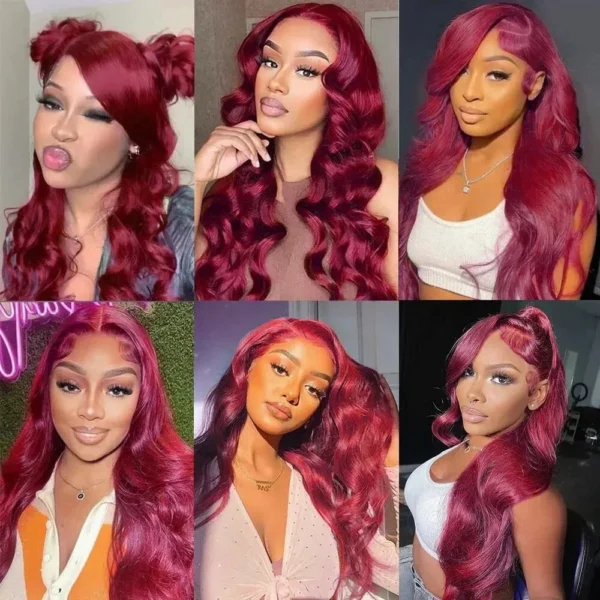 99j Burgundy Body Wave Human Hair 13x6 Hd Transparent Lace Front Wig 13x4 Curly Colored 30 40 Inch Brazilian Hair For Women - Image 14