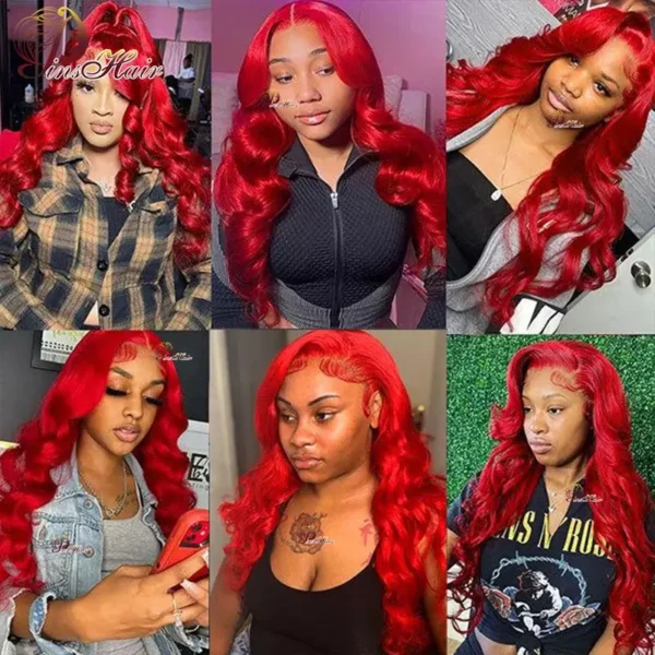 13X6 Lace Frontal Human Hair Wigs Red Body Wave Lace Front Wig Human Hair for Women Remy Pre Plucked Burgundy 99J Lace Front Wig - Image 10